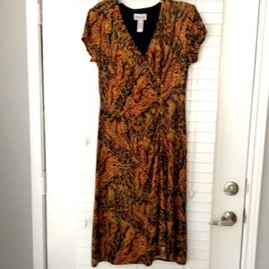 Amanda Lane Dress Midi SZ 12 Brown Gold